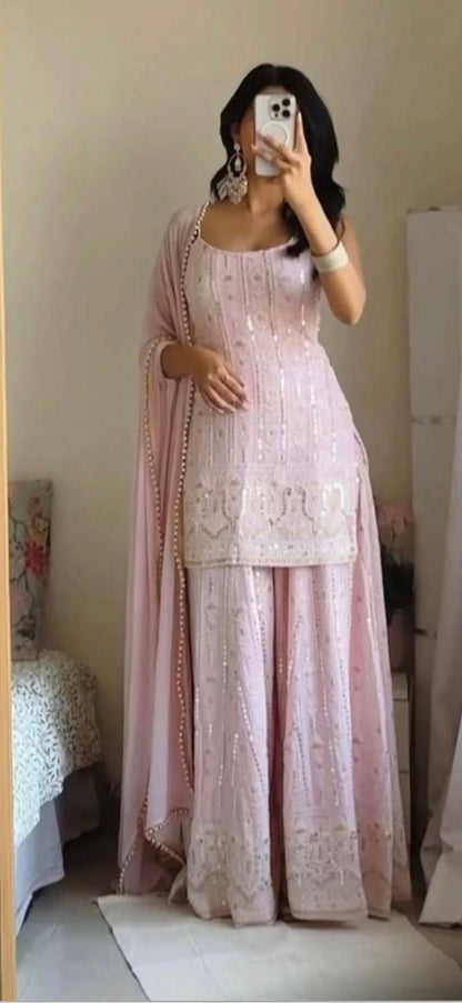 Pastel Pink Georgette Sharara Suit