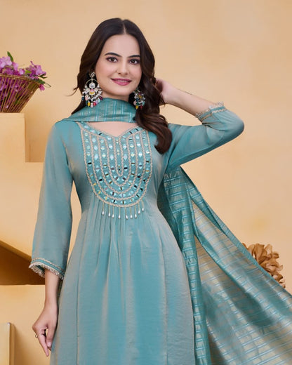 Aqua Blue Tissue Shimmer Suit