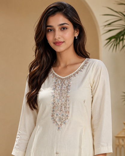 Ivory Charm Roman Silk Suit