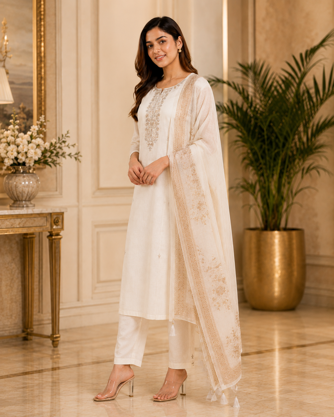 Ivory Charm Roman Silk Suit
