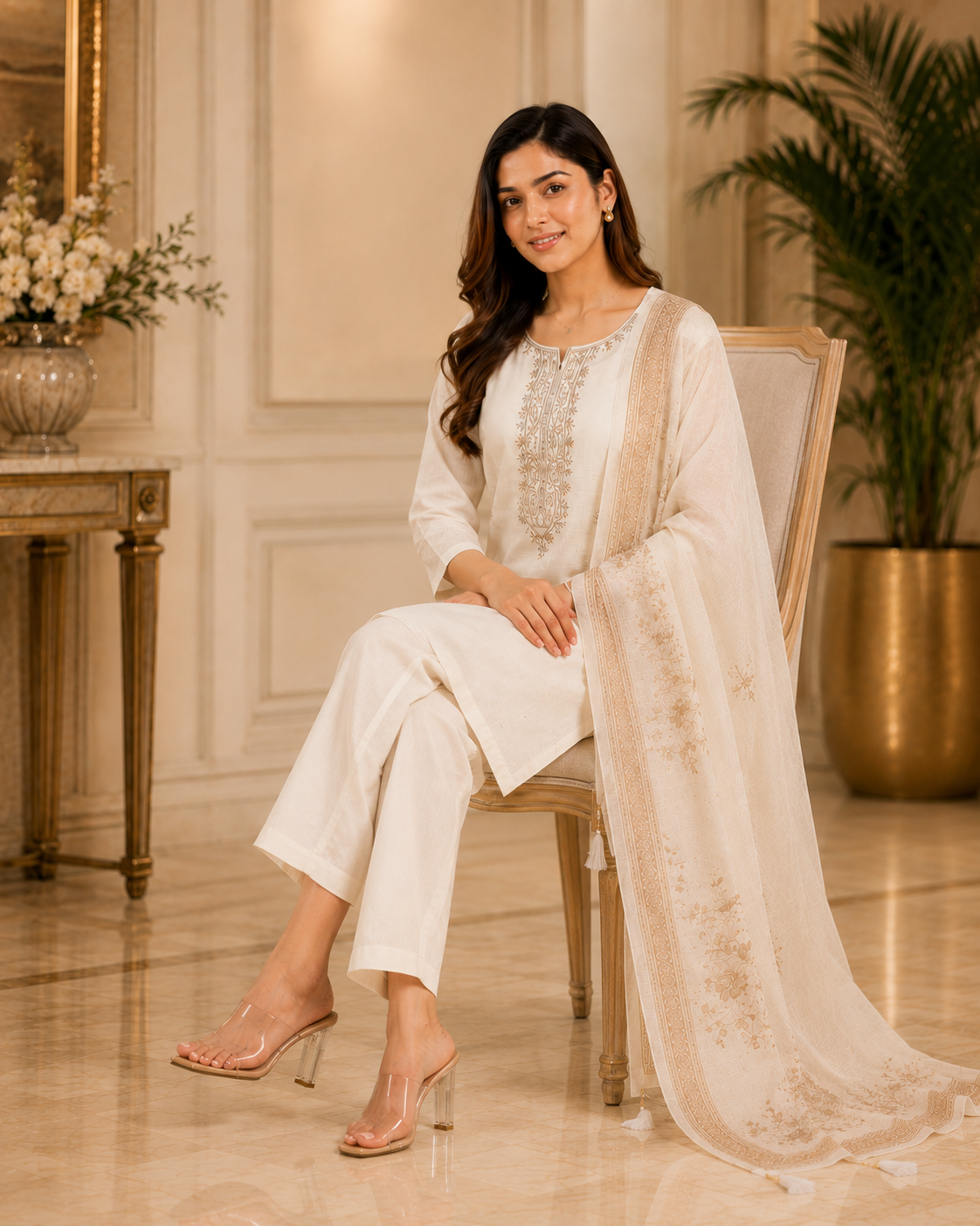 Ivory Charm Roman Silk Suit