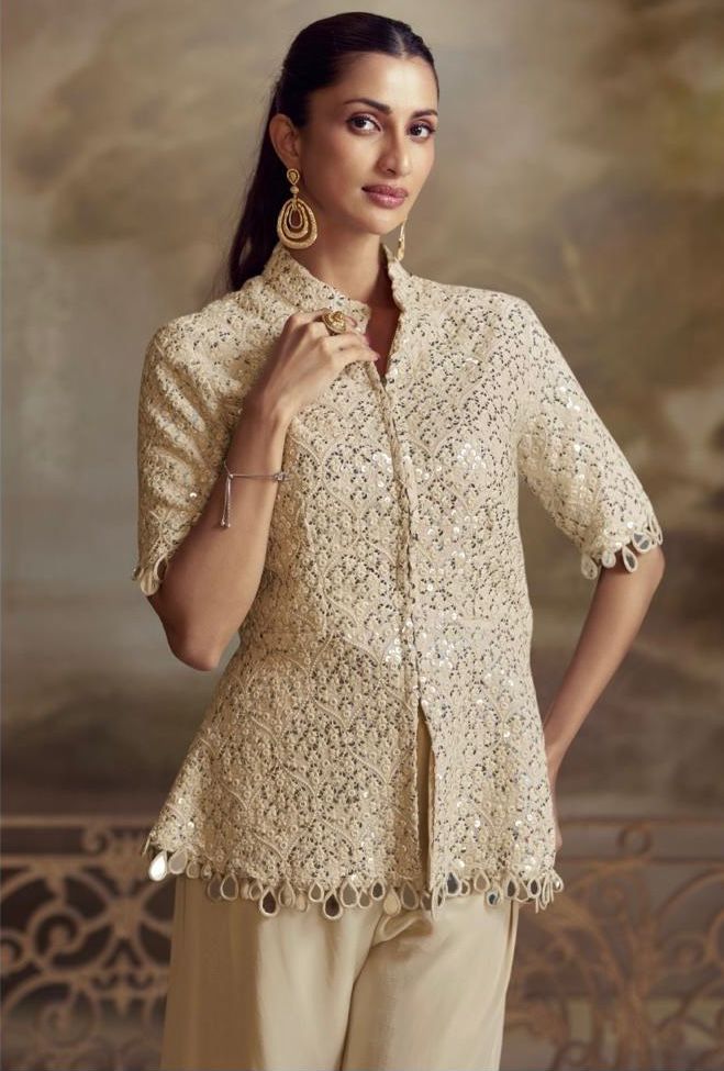 Ivory Georgette Indo Western Dress