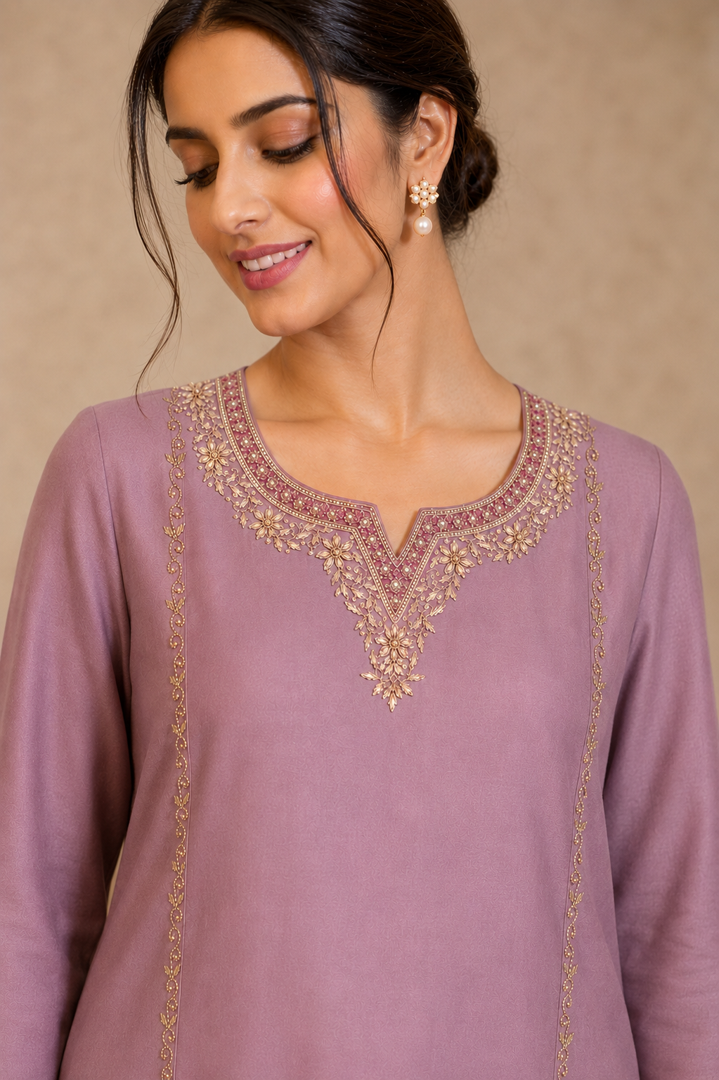 Lavender Mul Chanderi Suit