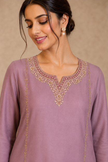 Lavender Mul Chanderi Suit