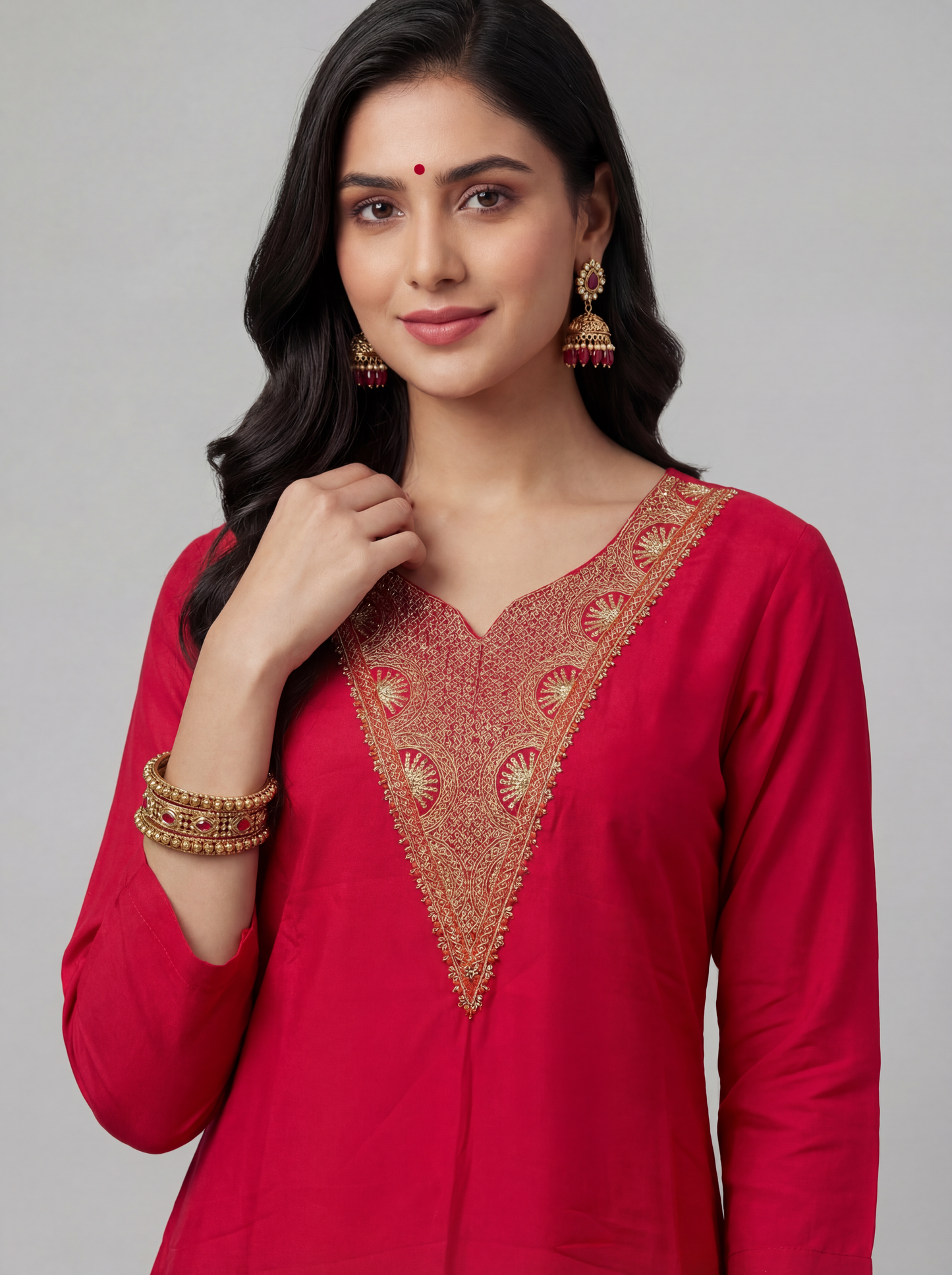 Red Radiance-Slim Fit Roman Silk Suit