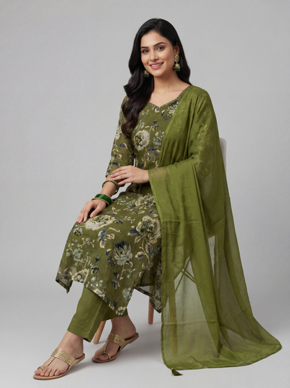 Bottle Green Blended Silk Suit