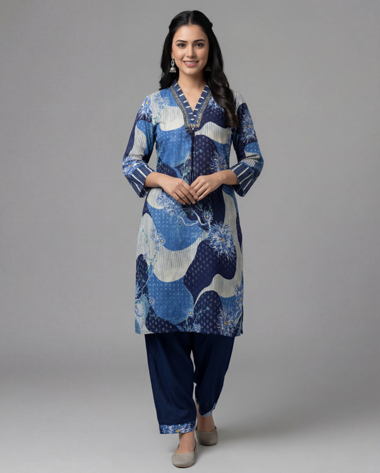 Navy Blue Muslin Co-ord Set