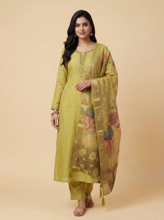 Lime Gold Russian Silk Suit