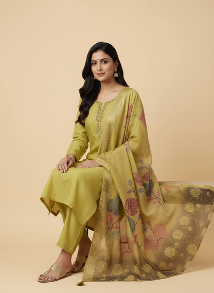 Lime Gold Russian Silk Suit