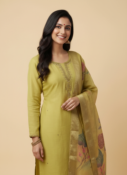 Lime Gold Russian Silk Suit