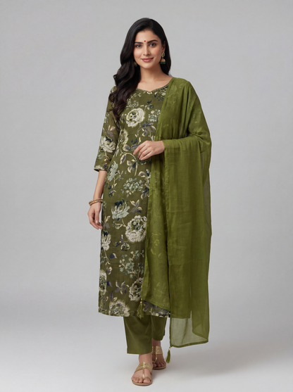 Bottle Green Blended Silk Suit