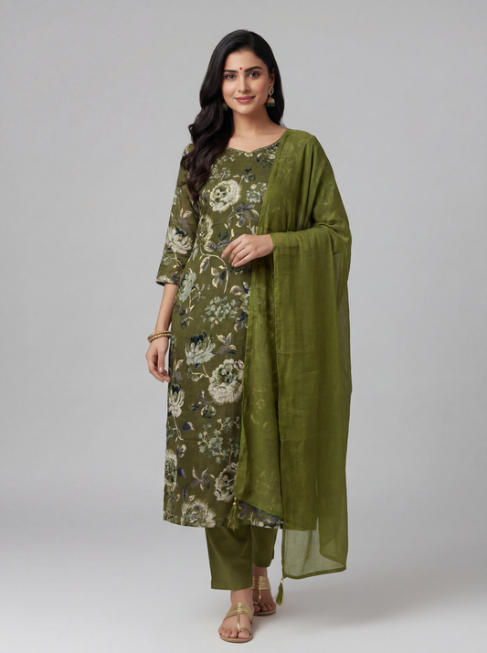 Bottle Green Blended Silk Suit