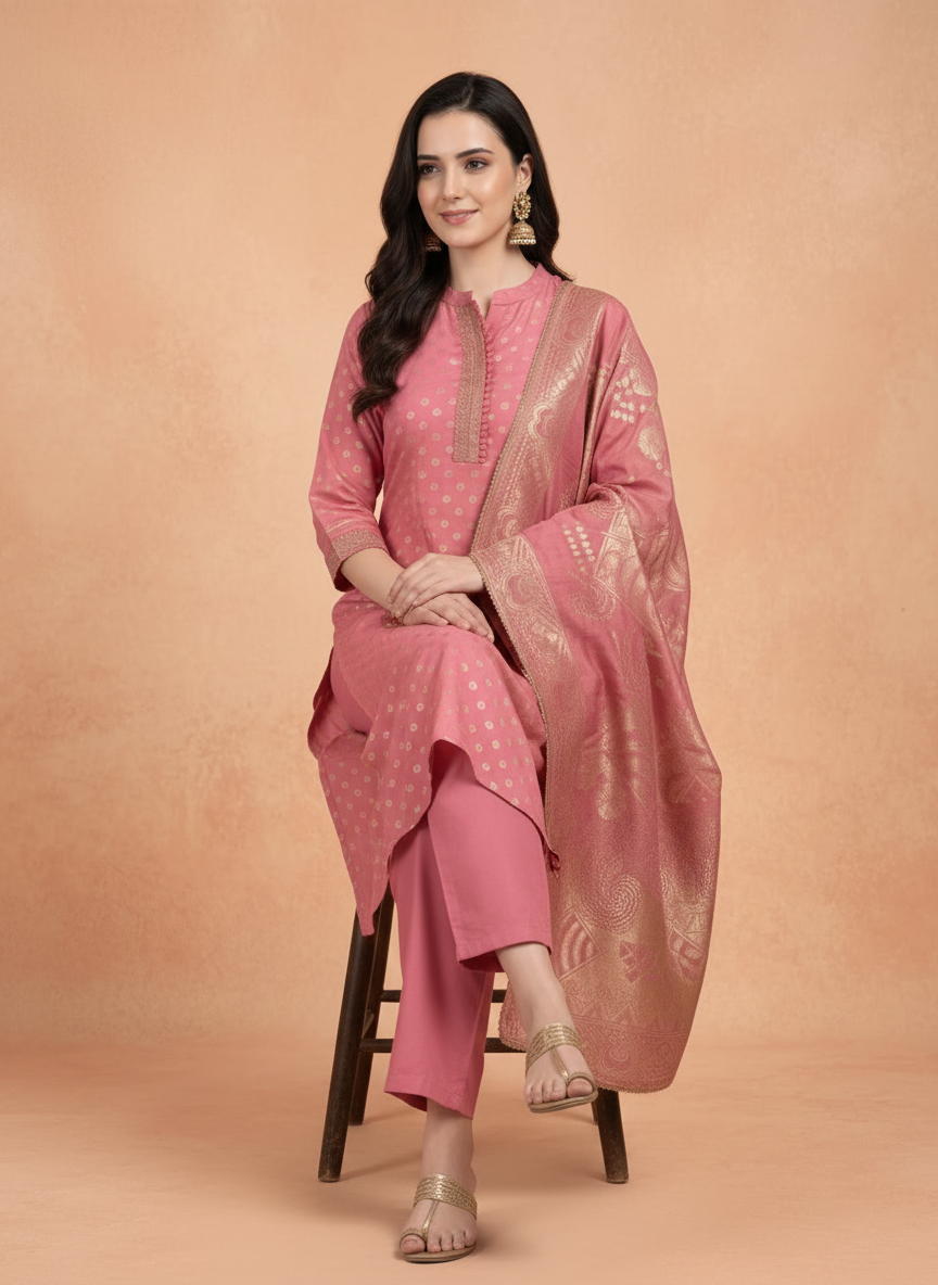 Rose Pink Dola Silk Suit