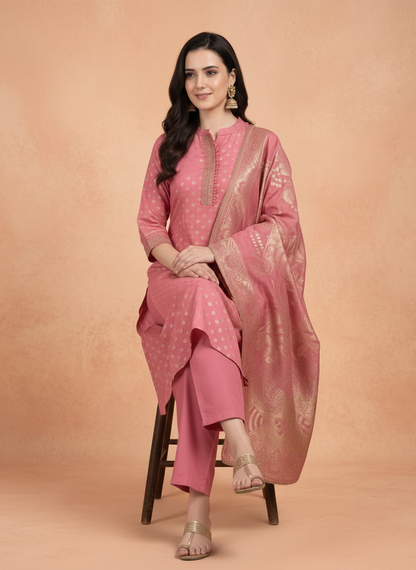 Rose Pink Dola Silk Suit