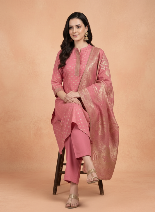 Rose Pink Dola Silk Suit