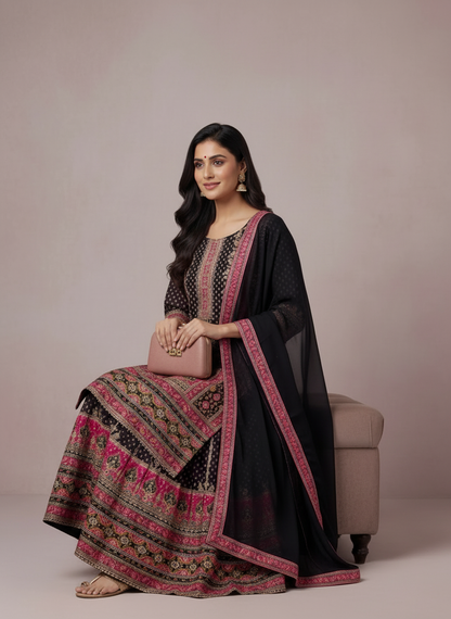 Black Crepe Palazzo Suit