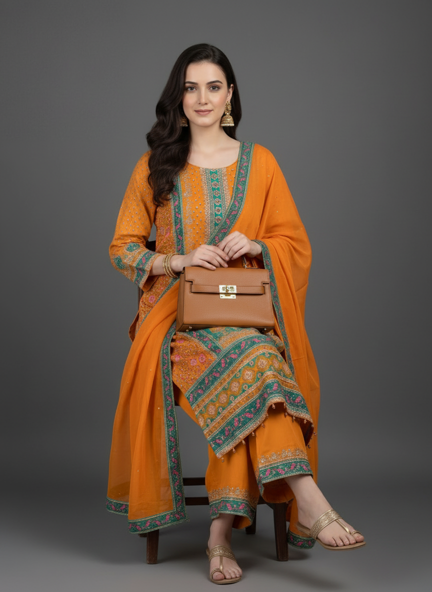 Orange Crepe Palazzo Suit