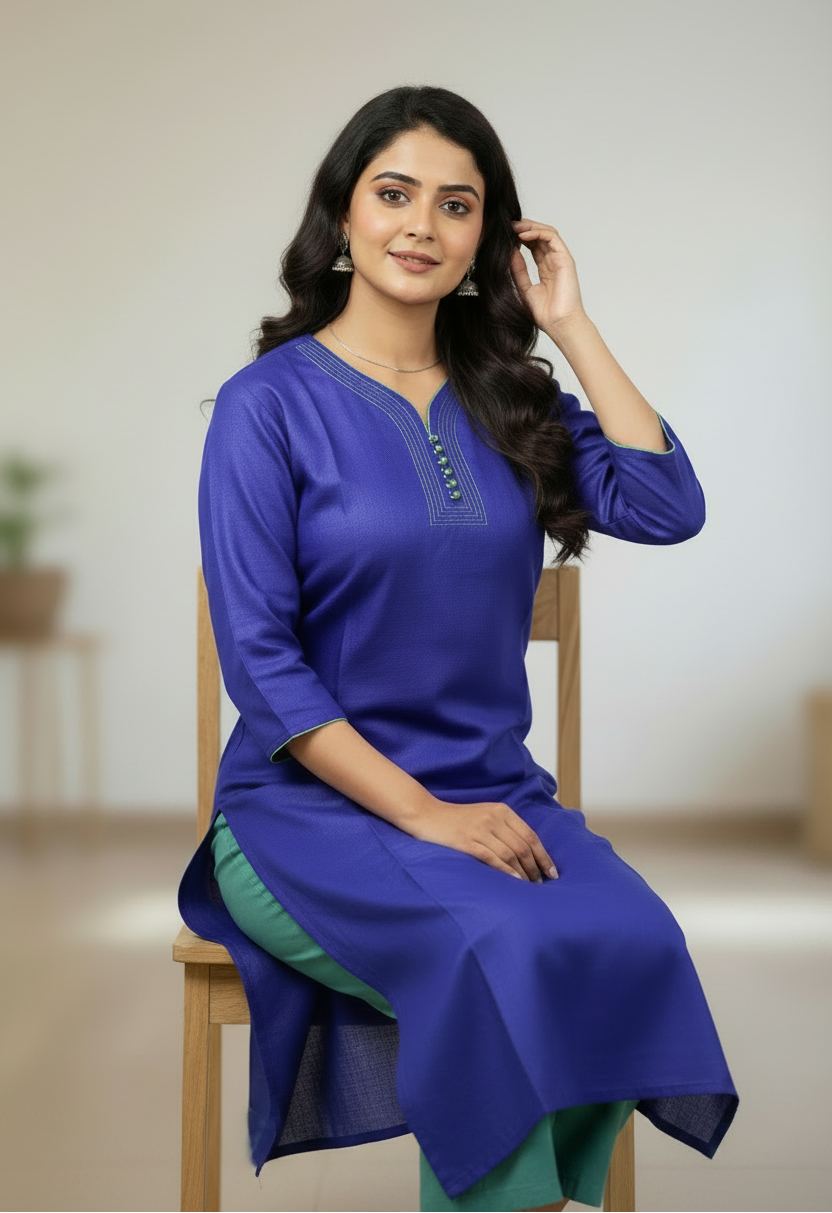 Indigo Semi-Stitched Tussar Silk Kurta