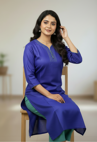 Indigo Semi-Stitched Tussar Silk Kurta