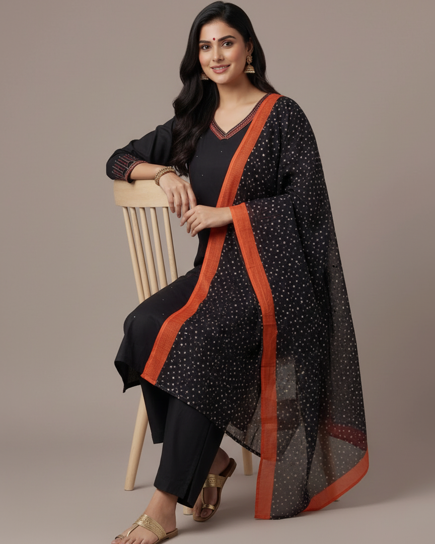 Black and Brick Orange Cotton Suit