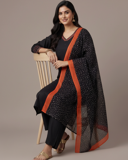 Black and Brick Orange Cotton Suit