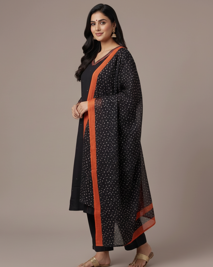 Black and Brick Orange Cotton Suit