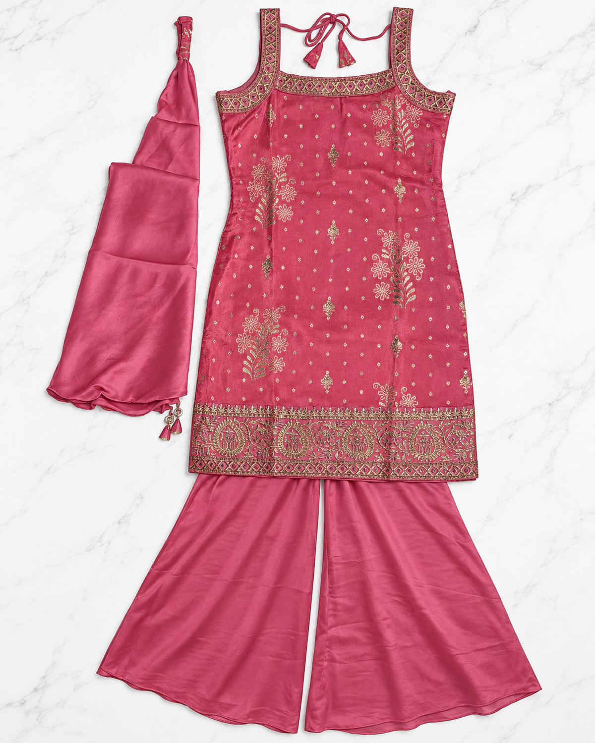 Pink Jacquard Silk Sharara Suit