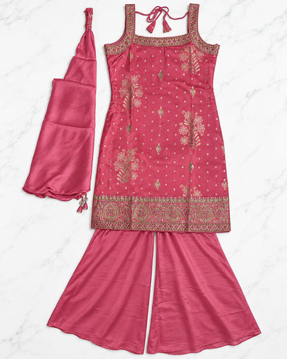 Pink Jacquard Silk Sharara Suit