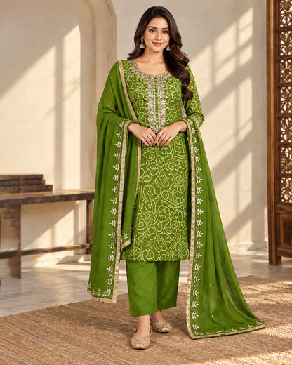 Mehendi Green Crepe Dress Material