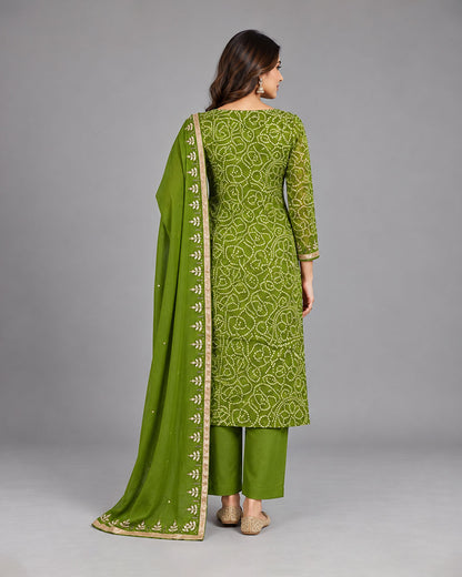 Mehendi Green Crepe Dress Material