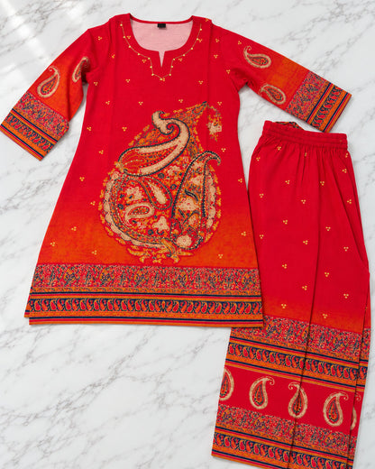 Crimson Red Crepe Coord Set