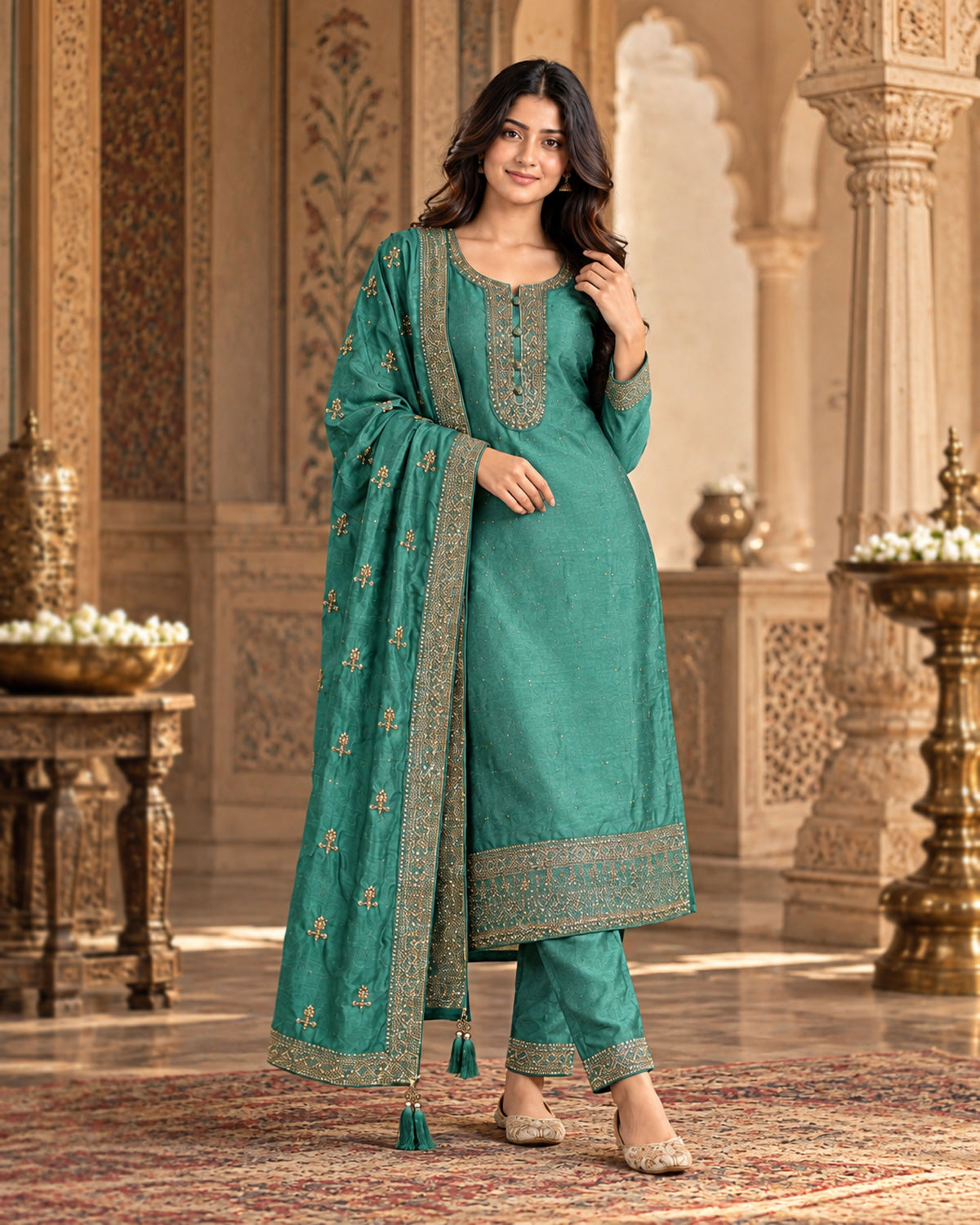 Aqua Green Silk Suit