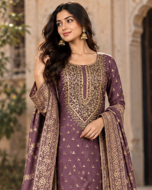 Lavender Mul Chanderi  Dress Material