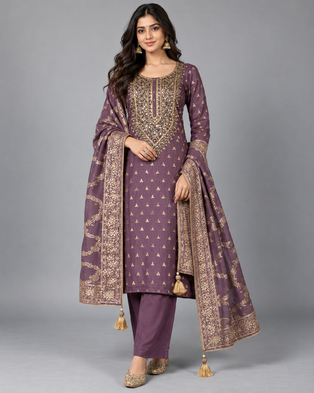 Lavender Mul Chanderi  Dress Material