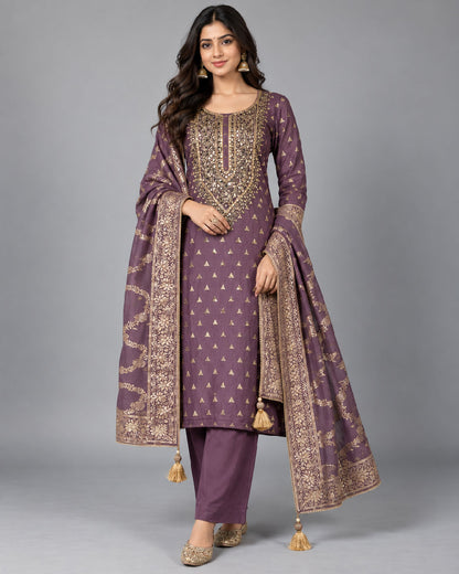 Lavender Mul Chanderi  Dress Material
