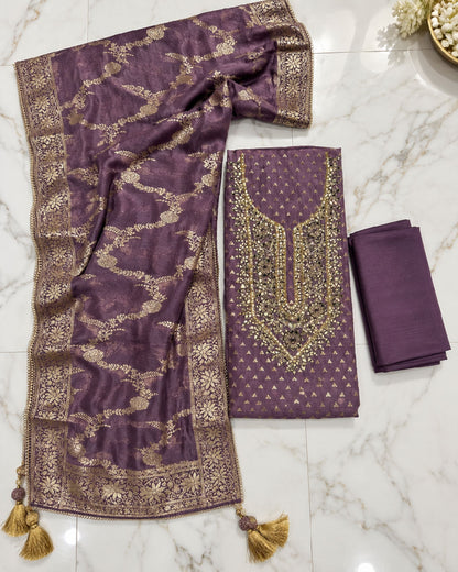 Lavender Mul Chanderi  Dress Material