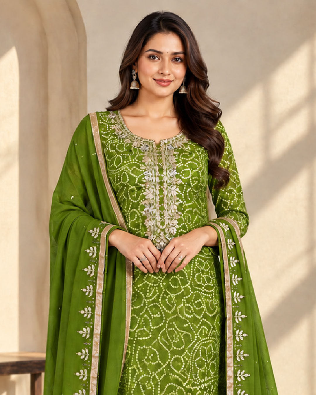Mehendi Green Crepe Dress Material